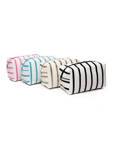 striped makeup bag